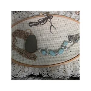 Necklace Bundle Wishbone Blue Silvertone Goldtone Beaded Maximalist Costume